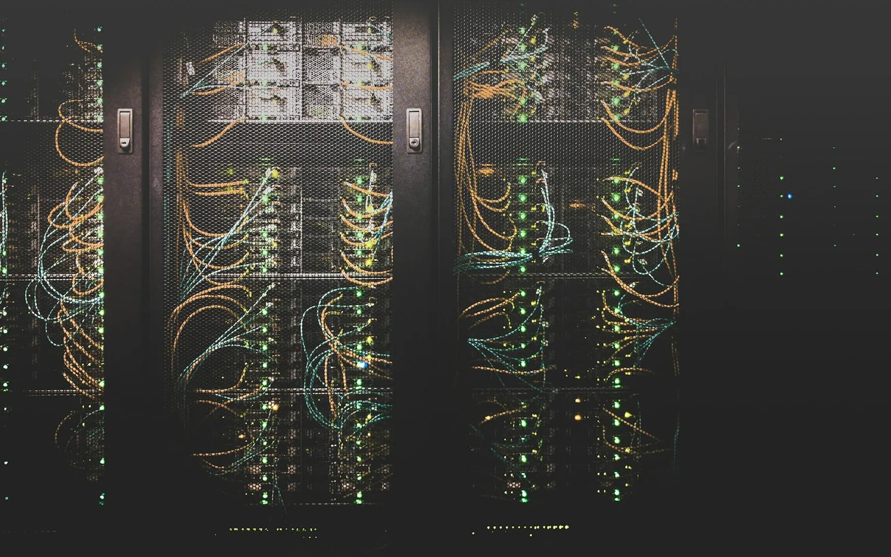 Data center server racks with network indicator lights